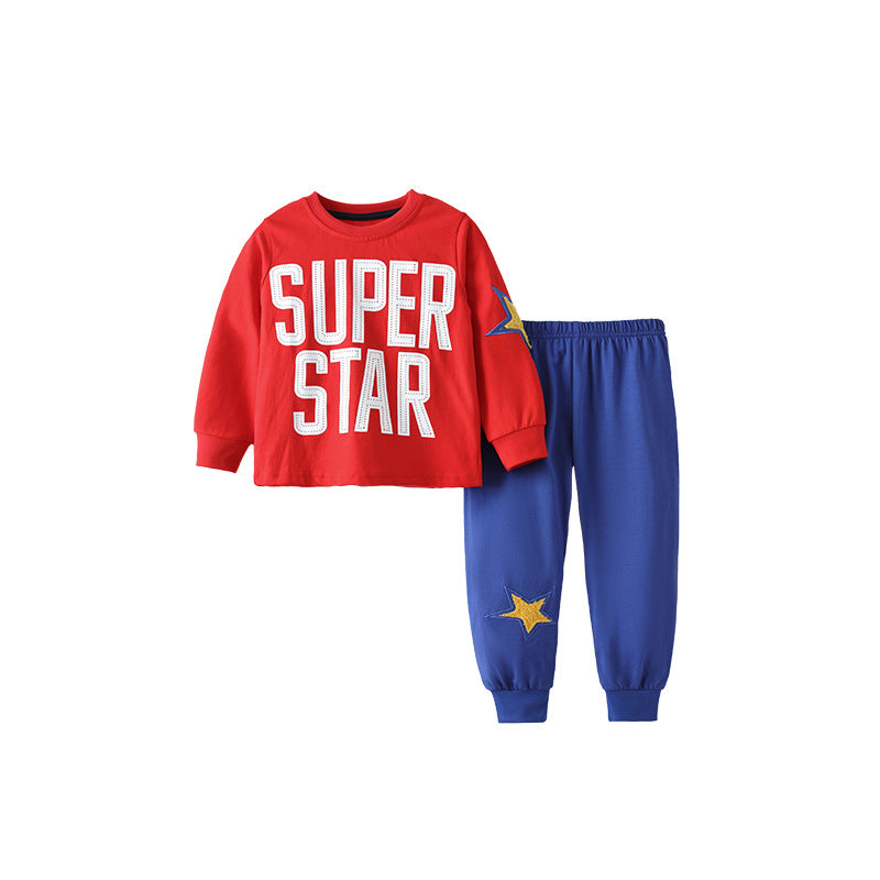 Spring and Autumn Boys Letters Pattern Long Sleeves Top and Star Pattern Pants Clothing Set, MyKids-USA®, Baby & Toddler Outfits, MyKids-USA - Size/Age - 100 (2-3Y) - Color - Red -  -  - TR2509232334-A