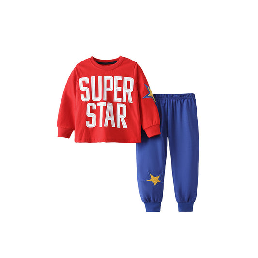 Spring and Autumn Boys Letters Pattern Long Sleeves Top and Star Pattern Pants Clothing Set, MyKids-USA®, Baby & Toddler Outfits, MyKids-USA - Size/Age - 100 (2-3Y) - Color - Red -  -  - TR2509232334-A