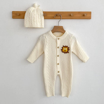 Autumn Arrival Unisex Baby’s Jacquard and Cartoon Pattern Knitted Rompers with Hat, MyKids-USA®, Baby One-Pieces, MyKids-USA -  -  -  -  -  -  - 