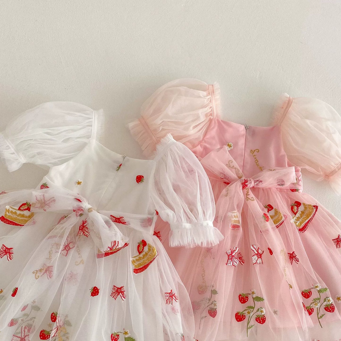 Summer Arrival Baby Girls Flowers and Fruits Embroidered Tulle Design Short Sleeves Dress, MyKids-USA®, Baby & Toddler Dresses, MyKids-USA -  -  -  -  -  -  - 