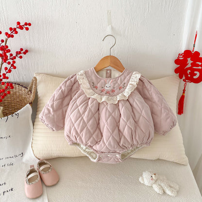 Winter Arrival Baby Girls Cute Rabbits Embroidered Pattern Warm Padded Thick Onesies, MyKids-USA®, Baby One-Pieces, MyKids-USA - Size/Age - 66 (3-6M) - Color - Pink -  -  - TR2412251643-A