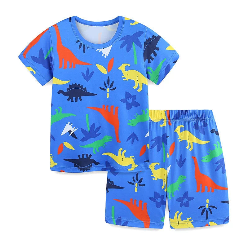Summer Baby Kids Colorful Dinosaurs Pattern T-shirt and Shorts Casual Clothing Set for Boys, MyKids-USA®, Baby & Toddler Outfits, MyKids-USA - Size/Age - 100 (2-3Y) - Color - Blue -  -  - TR2506231709-A