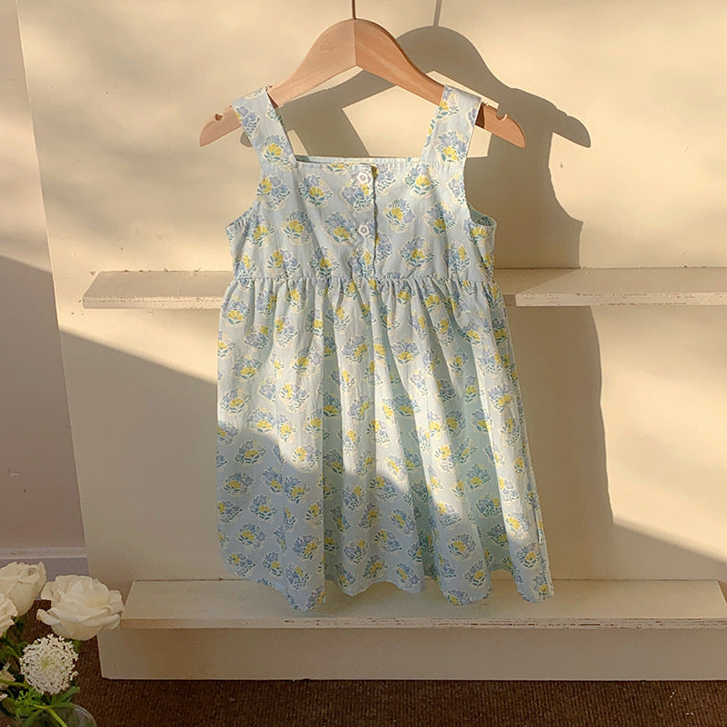 Summer Arrival Flowers Pattern Sleeveless Strap Dress for Stylish Girls, MyKids-USA®, Baby & Toddler Dresses, MyKids-USA - Size/Age - 90 (12-24M) - Color - Blue -  -  - TR2503171612-A