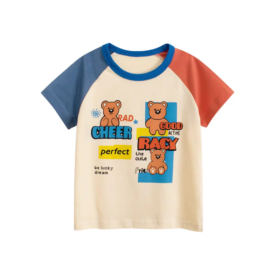 Summer Girls’ Teddy Bear and Letters Print T-shirt in European and American Style, MyKids-USA®, Baby & Toddler Tops, MyKids-USA - Size/Age - 90 (12-24M) - Color - Apricot -  -  - TR2506101801-A