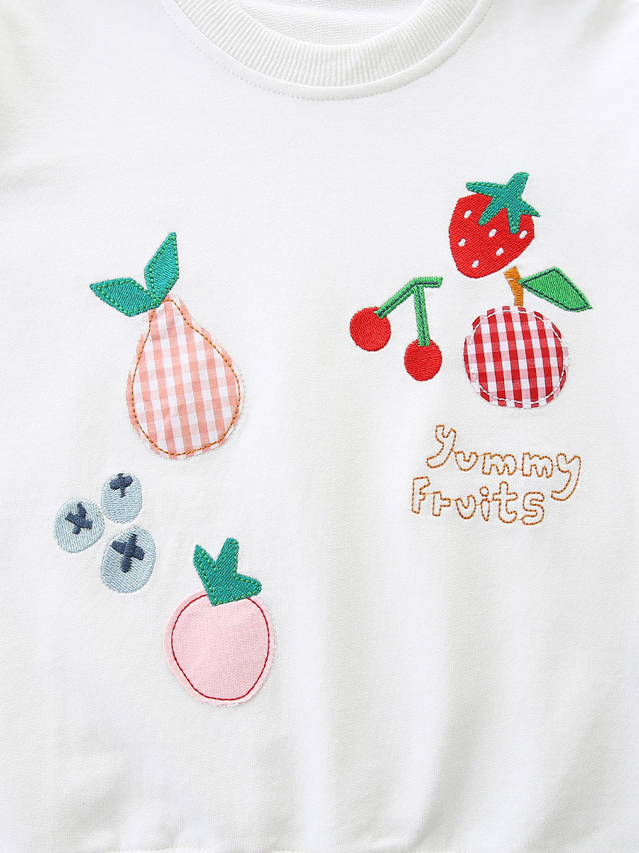 Autumn and Spring Arrival Fruits Cartoon Pattern Long Sleeves Pullover for Stylish Kids