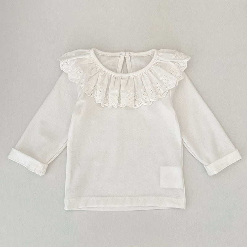 Autumn Arrival Baby Unisex Casual Thin White Long Sleeves Top with Flowers Pattern Collar, MyKids-USA®, Baby & Toddler Tops, MyKids-USA - Size/Age - 66 (3-6M) - Color - White -  -  - TR2507312308-C