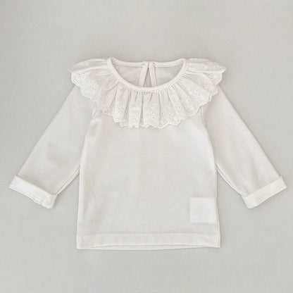 Autumn Arrival Baby Unisex Casual Thin White Long Sleeves Top with Flowers Pattern Collar, MyKids-USA®, Baby & Toddler Tops, MyKids-USA - Size/Age - 66 (3-6M) - Color - White -  -  - TR2507312308-C