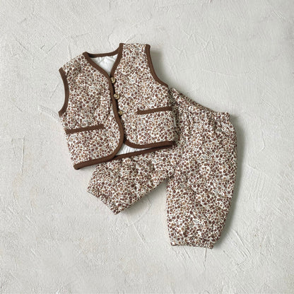 Winter Baby Kids Unisex Long Sleeves Vintage Floral Pattern Vest and Pants Clothing Set, MyKids-USA®, Baby & Toddler Outfits, MyKids-USA - Size/Age - 66 (3-6M) - Color - Coffee -  -  - TR2601112356-A.