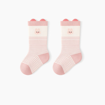 Autumn and Spring Baby Unisex Breathable Striped and Cartoon Pattern Socks, MyKids-USA®, Baby & Toddler Socks & Tights, MyKids-USA - Size/Age - XS (0-6M) - Color - Pink -  -  - TR2601072056-D.