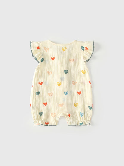 Summer Arrival Baby Girls Fly Sleeves Hearts Pattern Rompers Bodysuits