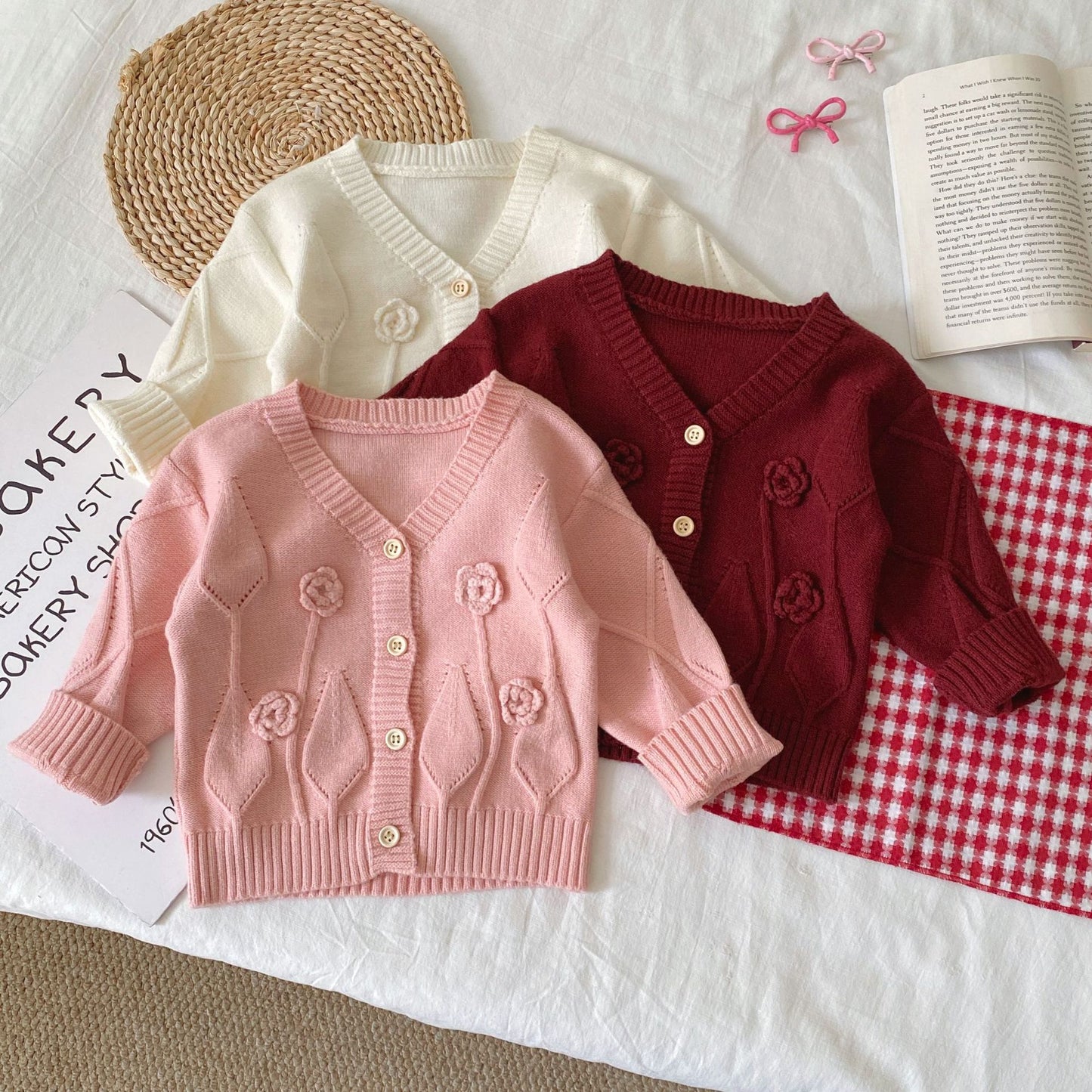 Winter and Autumn Baby Kids Girls Flowers Jacquard Pattern Long Sleeves Cardigan and Sleeveless bodysuit Knitted Clothing Set, MyKids-USA®, Baby & Toddler Outfits, MyKids-USA -  -  -  -  -  -  - .