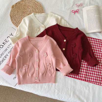 Winter and Autumn Baby Kids Girls Flowers Jacquard Pattern Long Sleeves Cardigan and Sleeveless bodysuit Knitted Clothing Set, MyKids-USA®, Baby & Toddler Outfits, MyKids-USA -  -  -  -  -  -  - .