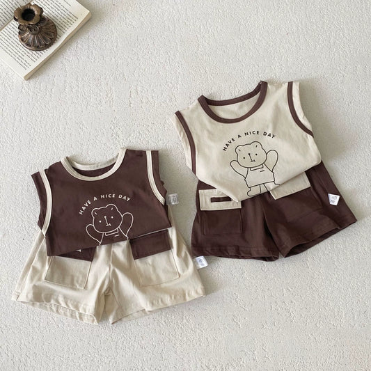 Summer Hot Selling Baby Kids Boys Sleeveless Teddy Bear Pattern Top Vest and Shorts Clothing Set, MyKids-USA®, Baby & Toddler Outfits, MyKids-USA -  -  -  -  -  -  - 