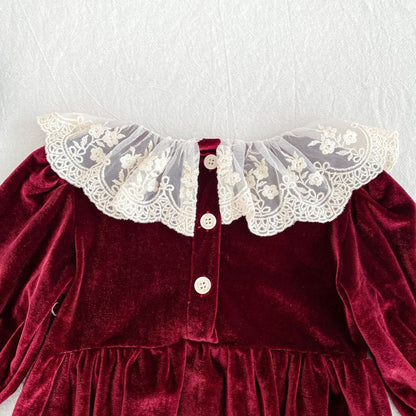 MyKids-USA® Baby Girls Lace Trim Collar Long-sleeved Bodysuit or Dress – Princess Sister Matching