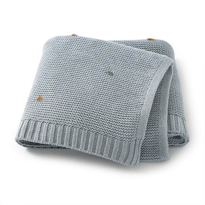 Hot Selling Knitted Solid Color Baby Blanket With Hand-Embroidered Pom Poms: Spring/Summer Collection, MyKids-USA®, Blanket, MyKids-USA - Size/Age - Kids & Adult (Average Size) - Color - Blue -  -  - TR2403282200-A