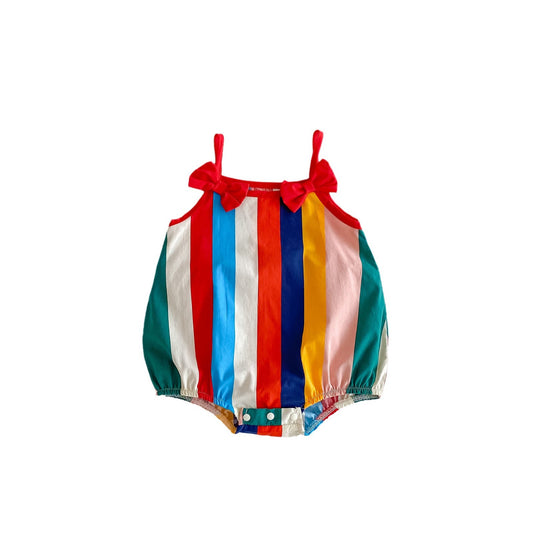 Summer Hot Selling Baby Girls Rainbow Striped Sleeveless Bows Strap Onesies