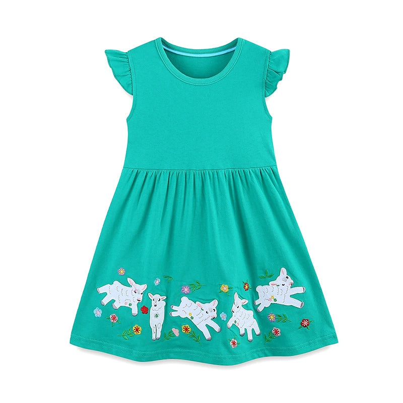 Summer Arrival Animals and Flowers Cartoon Pattern Fly Sleeves Dress for Stylish Girls, MyKids-USA®, Baby & Toddler Dresses, MyKids-USA -  -  -  -  -  -  - 