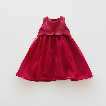 Baby Girl Solid Color Sweet Style Sleeveless Quality Dress