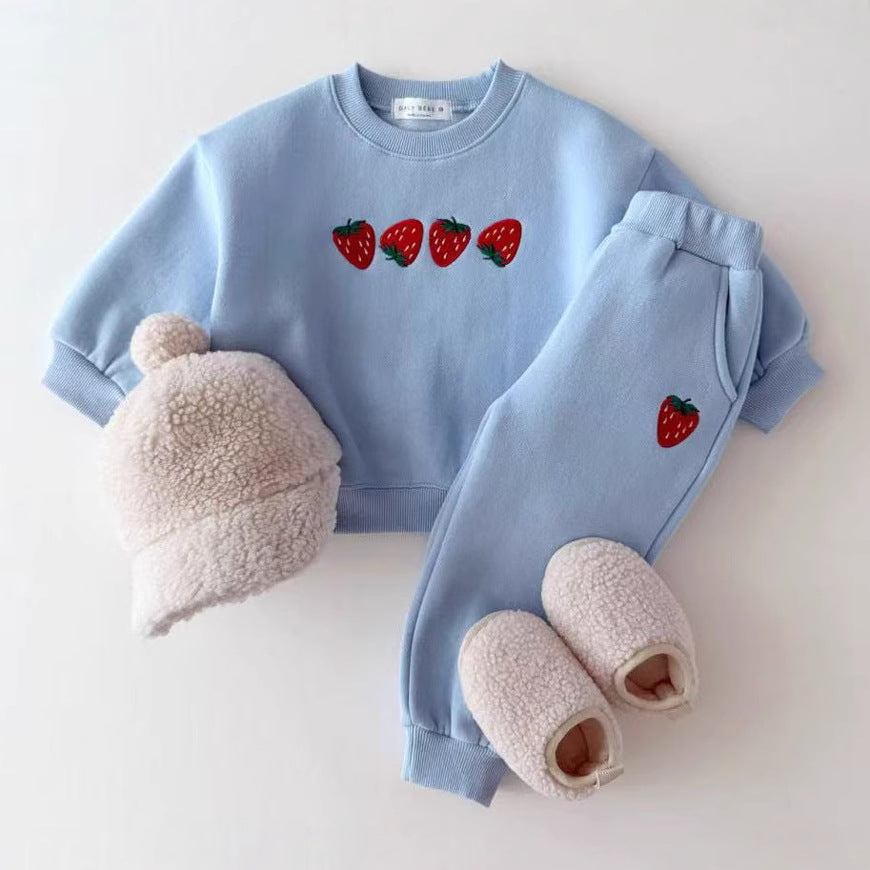 Autumn Baby Kids Unisex Casual Strawberry Embroidered Pattern Long Sleeves Top Pullover and Pants Clothing Set, MyKids-USA®, Baby & Toddler Outfits, MyKids-USA - Size/Age - 66 (3-6M) - Color - Blue -  -  - TR2505162207-A