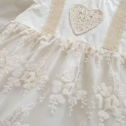 Spring Arrival Baby Girls Long Sleeves Floral Tulle Decorated Dress Design Bodysuit