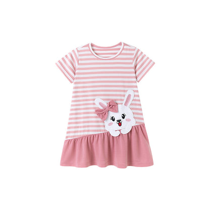 Summer Arrival Cartoon Rabbit Pattern Short Sleeves Dress for Stylish Girls, MyKids-USA®, Baby & Toddler Dresses, MyKids-USA - Size/Age - 90 (12-24M) - Color - Pink -  -  - TR2505051849-A