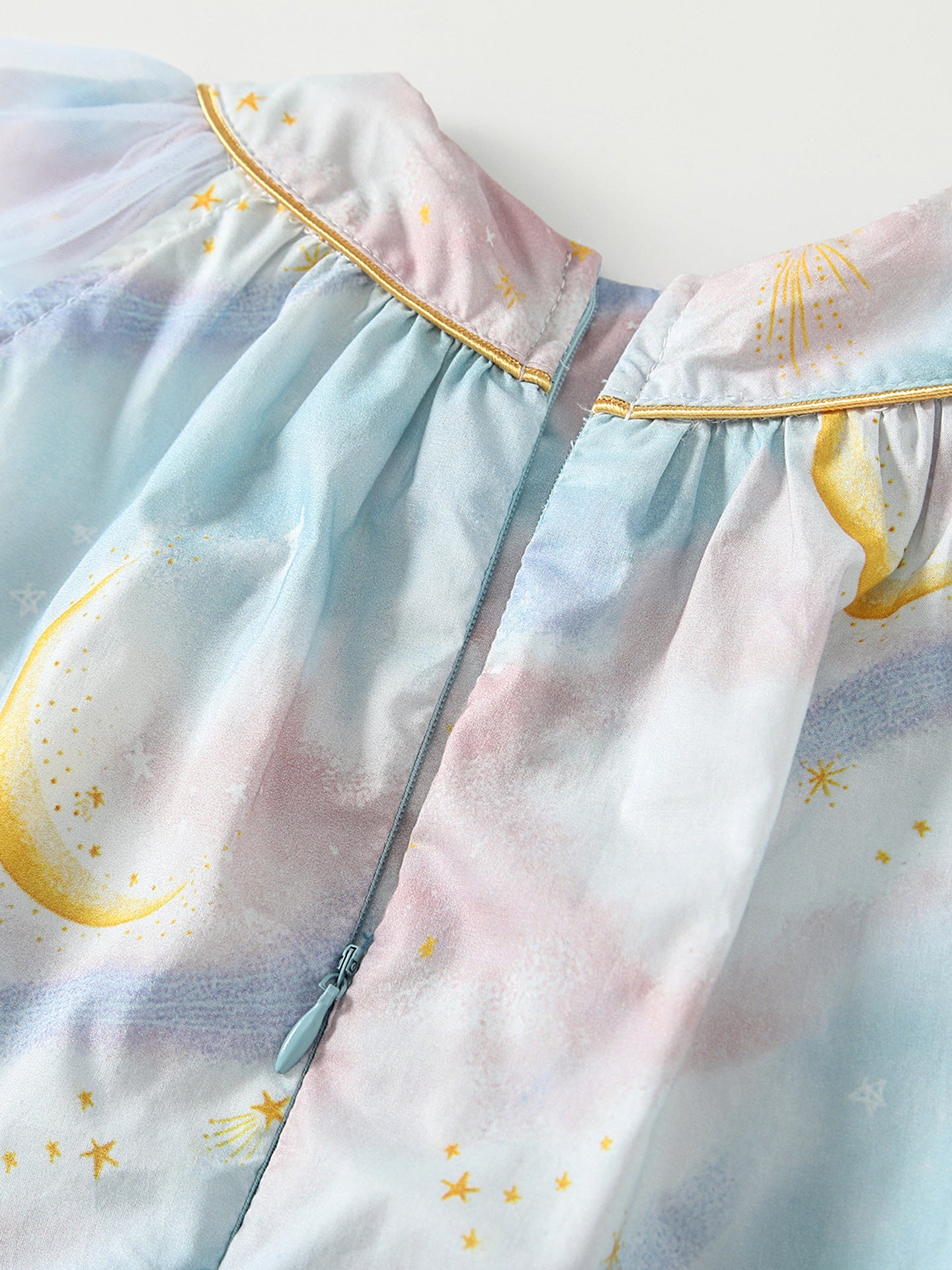 Summer Arrival Moon and Stars Pattern Fly Sleeves Dress for Stylish Girls