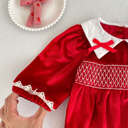 MyKids-USA® Autumn Lace Trim Baby Kids Girls Princess Long Sleeves Color Patchwork Bodysuit