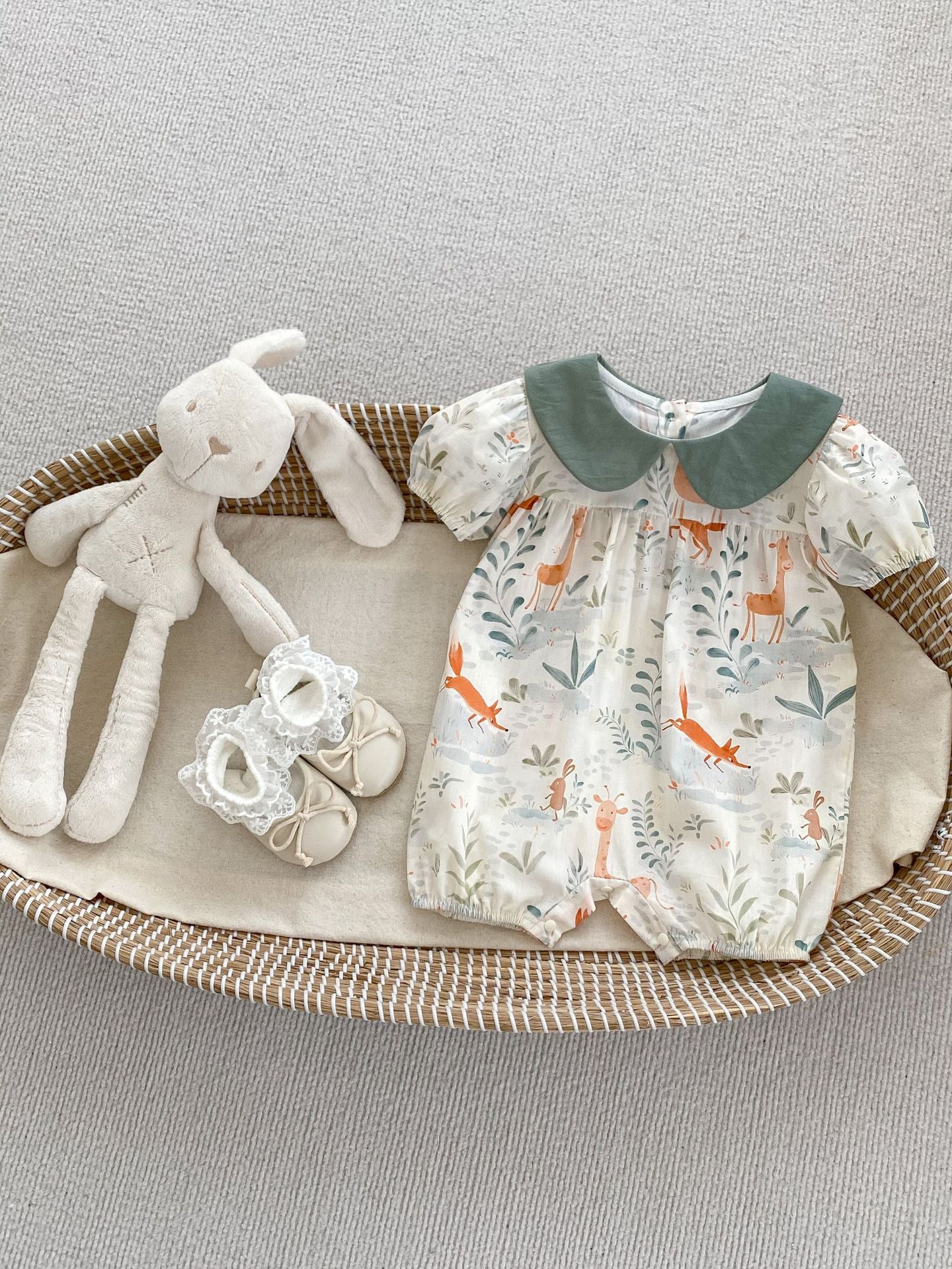 summer infant clothing Summer Baby Kids Unisex Animals Cartoon Short-Sleeved Romper And Clothing Set 73 (6-9M) / Green