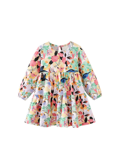 MyKids-USA® Autumn Arrival Baby Kids Girls Princess Flowers Pattern Long Sleeves Dress