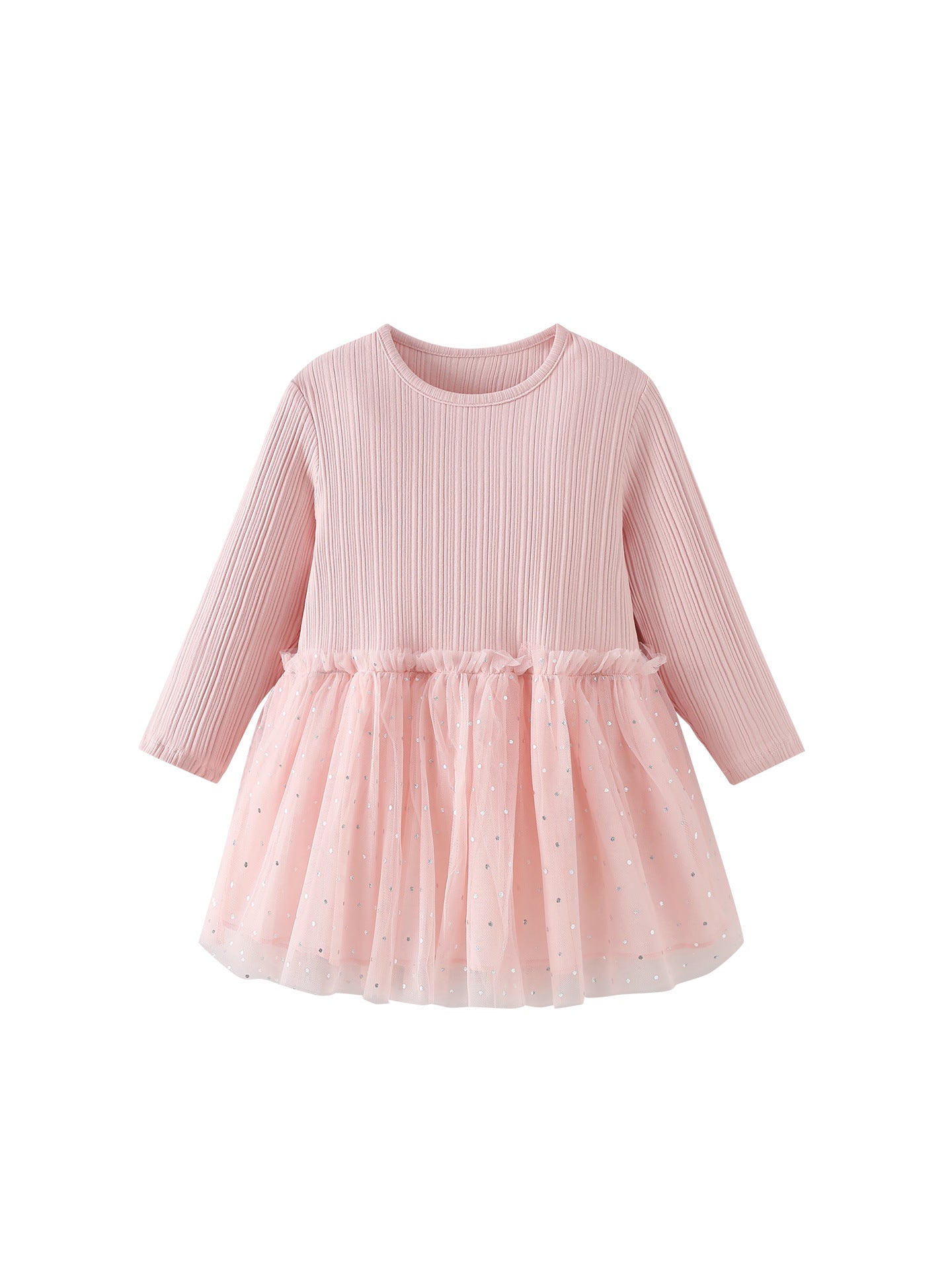 MyKids-USA® Autumn Tulle Patchwork Baby Kids Girls Princess Solid Color Long Sleeves Dress