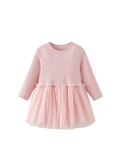 MyKids-USA® Autumn Tulle Patchwork Baby Kids Girls Princess Solid Color Long Sleeves Dress