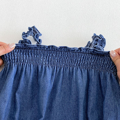 Summer Arrival Baby Girls Sleeveless Solid Color Navy Blue Strap Bodysuit
