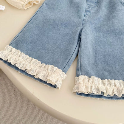 Spring and Autumn Arrival Modern Baby Kids Girls Denim Floral Lace Trim Decorated Pants, MyKids-USA®, Jeans, MyKids-USA -  -  -  -  -  -  - .