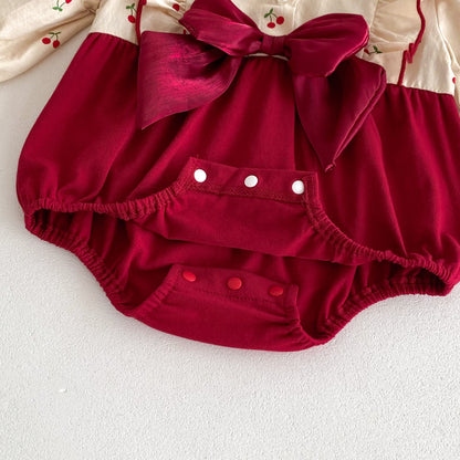 Autumn Arrival Baby Girls Long Sleeves Cherry Print Princess Butterfly-Bows Attached Onesies, MyKids-USA®, Baby One-Pieces, MyKids-USA -  -  -  -  -  -  - 