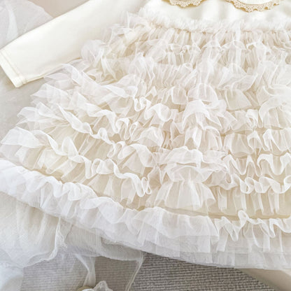 MyKids-USA® Autumn Arrival Baby Long Sleeves Cute Lace Trim Collar Ruffle Tulle Dress