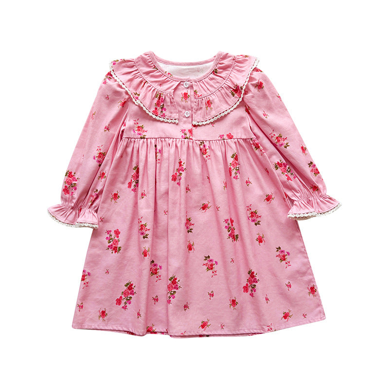 Autumn Arrival Baby Kids Girls Floral Pattern Long Sleeves Dress with Collar, MyKids-USA®, Baby & Toddler Dresses, MyKids-USA -  -  -  -  -  -  - 