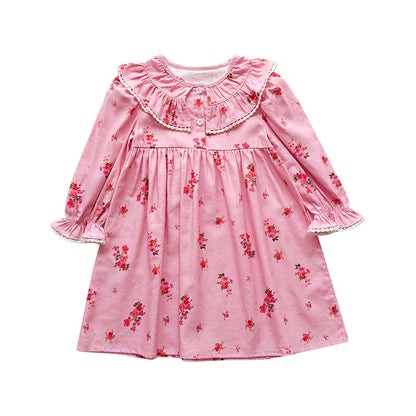 Autumn Arrival Baby Kids Girls Floral Pattern Long Sleeves Dress with Collar, MyKids-USA®, Baby & Toddler Dresses, MyKids-USA -  -  -  -  -  -  - 