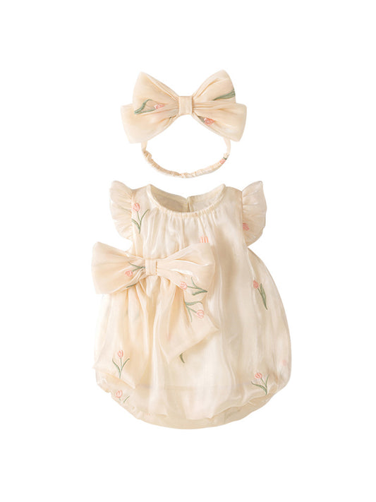 Summer Design Baby Girls Light Floral Pattern Embroidery Fly Sleeves Crew Neck Sweet Cute Onesies, MyKids-USA®, Baby One-Pieces, MyKids-USA - Size/Age - 66 (3-6M) - Color - Apricot -  -  - TR2406052217-A