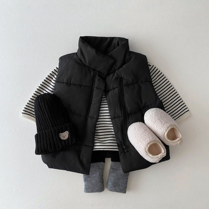 Baby Solid Color Quilted Thickened Vest Coat In Winter
