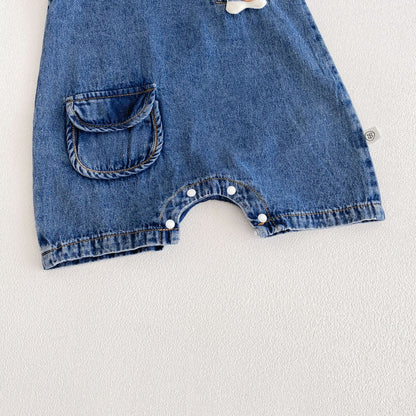 Design Summer Baby Kids Boys Sleeveless Denim Cartoon Pattern Rompers