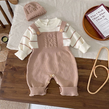 Autumn and Winter Arrival Baby Unisex Long Sleeves Casual Striped Pattern Color Patchwork Knitted Rompers, MyKids-USA®, Baby One-Pieces, MyKids-USA -  -  -  -  -  -  - 