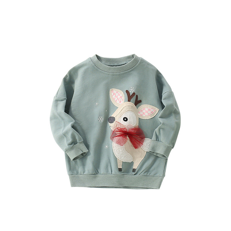 Autumn and Spring Arrival Christmas Cartoon Pattern Long Sleeves Pullover for Stylish Girls, MyKids-USA®, Sweaters, MyKids-USA - Size/Age - 100 (2-3Y) - Color - Green -  -  - TR2509152213-A