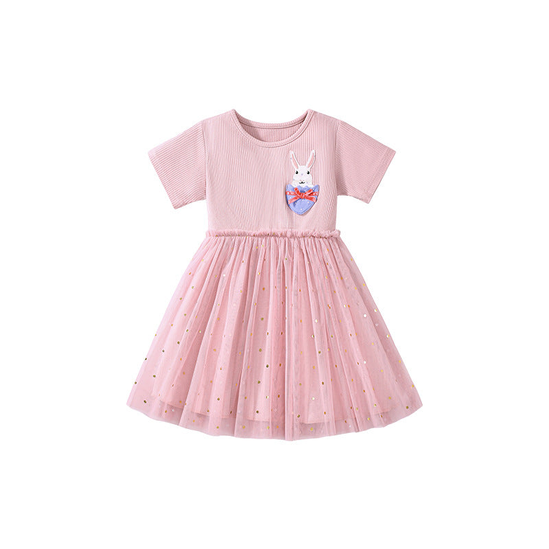 Summer Arrival Polka Dots Pattern Short Sleeves Tulle Patchwork Dress for Stylish Girls, MyKids-USA®, Baby & Toddler Dresses, MyKids-USA - Size/Age - 90 (12-24M) - Color - Pink -  -  - TR2503161645-A