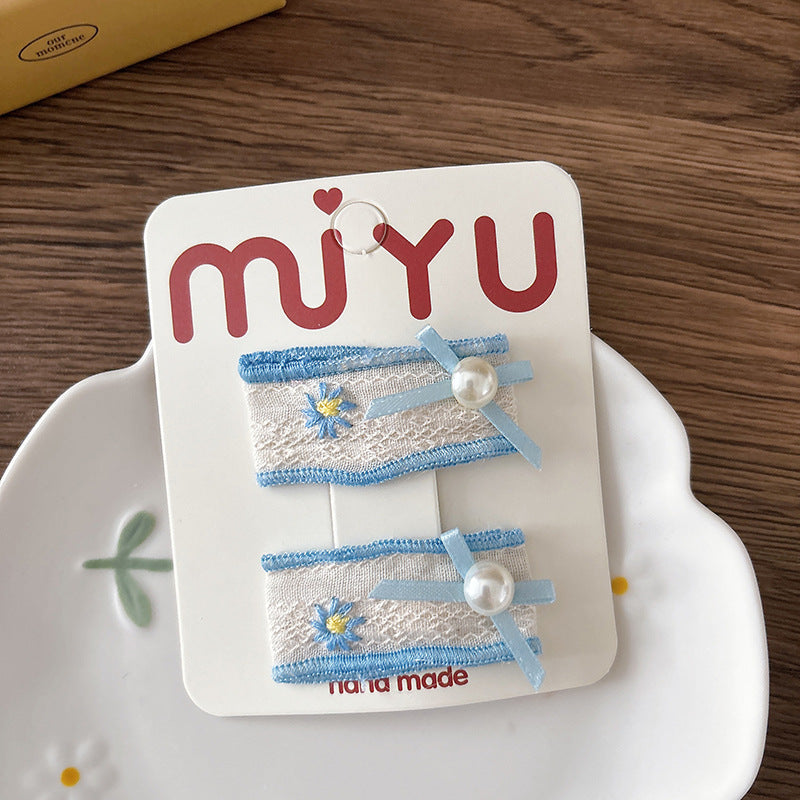 Collection of 2 Versatile Cute Flowers Embroidered Cloth Design Hair Clips, MyKids-USA®, Hair Pins, Claws & Clips, MyKids-USA - Size/Age - Average Size (0-12Y） - Color - Blue -  -  - TR2602051022-A.