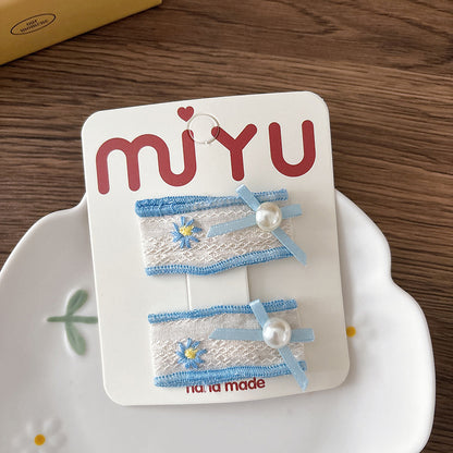 Collection of 2 Versatile Cute Flowers Embroidered Cloth Design Hair Clips, MyKids-USA®, Hair Pins, Claws & Clips, MyKids-USA - Size/Age - Average Size (0-12Y） - Color - Blue -  -  - TR2602051022-A.