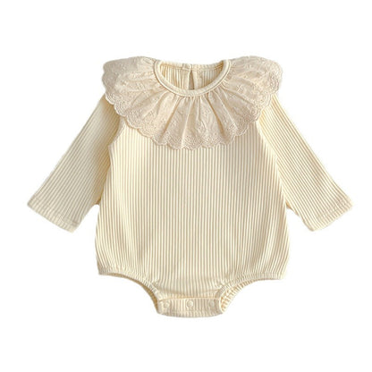 Spring New Arrival Baby Solid Color Long Sleeves Onesies For Girls With Hollow Out Collar
