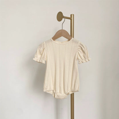 Summer Arrival Baby Girls Simple Short Sleeves Solid Color Striped Onesies, MyKids-USA®, Baby One-Pieces, MyKids-USA - Size/Age - 66 (3-6M) - Color - Apricot -  -  - TR2506071945-A