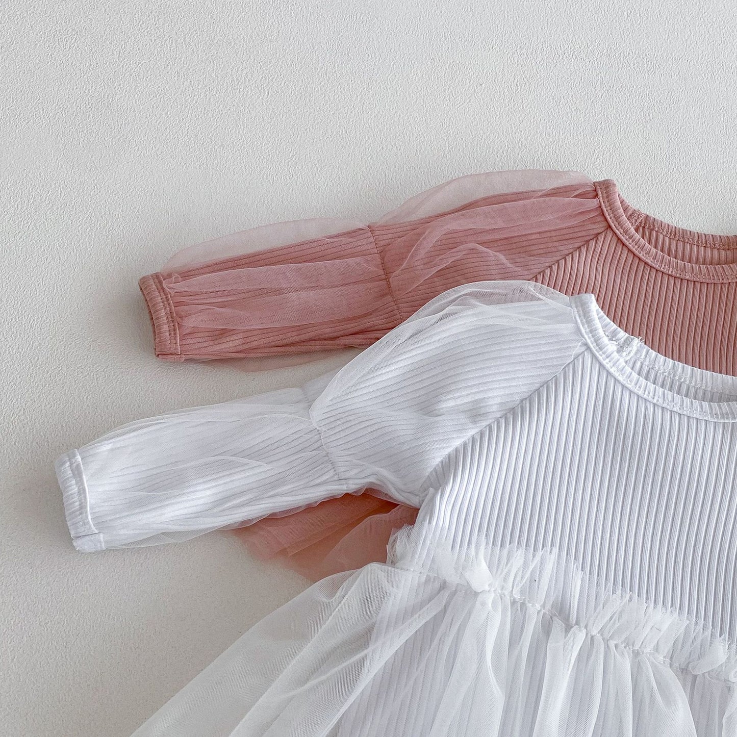 Autumn Arrival Baby Girls Long Sleeves Tulle Patchwork Solid Color Onesies, MyKids-USA®, Baby One-Pieces, MyKids-USA -  -  -  -  -  -  - 