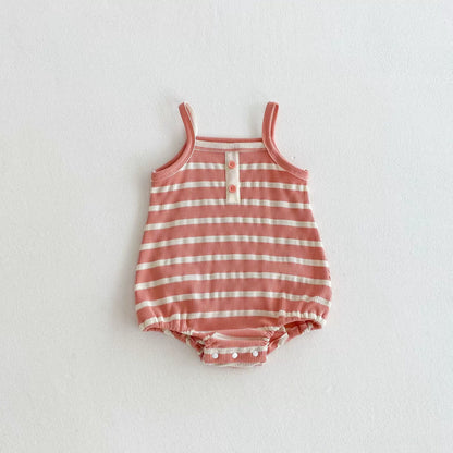 Summer Arrival Baby Unisex Casual Striped Sleeveless Onesies, MyKids-USA®, Baby One-Pieces, MyKids-USA - Size/Age - 66 (3-6M) - Color - Orange -  -  - TR2506032237-A