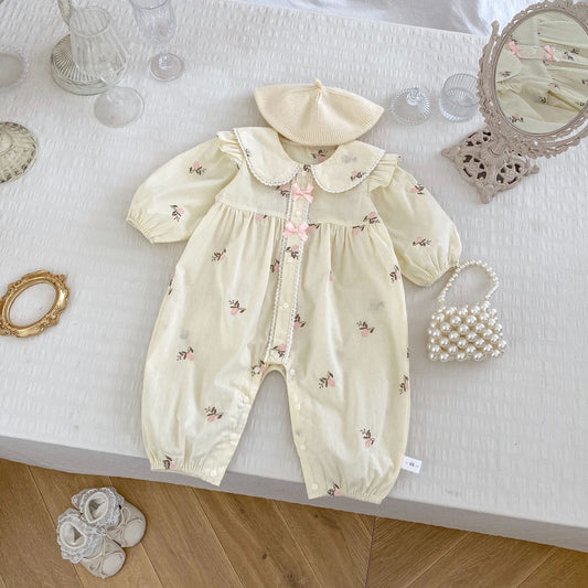 Arrival Spring Baby Kids Girls Long Sleeves Floral Print Rompers and Dress Clothing Sets – Princess Sister Matching Set, MyKids-USA®, Baby One-Pieces, MyKids-USA - Size/Age - 66 (3-6M) - Color - Beige -  -  - TR2410111622-B.